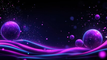 Poster - vibrant abstract background with twinkling stars, colorful light waves, and glowing spheres in dark 