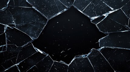 Poster - Shattered Glass Background with Irregular Edges Forming a Distinct Hole on a Dark Surface for Creative Design and Artistic Projects