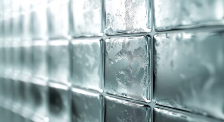 Poster - Close-Up of Frosted Glass Blocks with Water Condensation, Textured Surface, Modern Interior Design Element, Architectural Feature in Contemporary Spaces