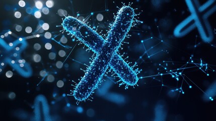 Poster - Blue Microscopic Organism with Fine Structures and Glowing Effects Captured in Stunning Detail for Scientific Visualization and Education