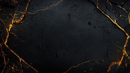 Poster - dark surface with cracks and golden highlights, perfect for backgrounds, textures, abstract art, and