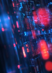 Wall Mural - Abstract digital data flow, red and blue glowing lines.