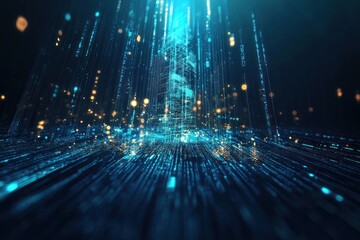 Wall Mural - Abstract digital data flow, futuristic city concept.