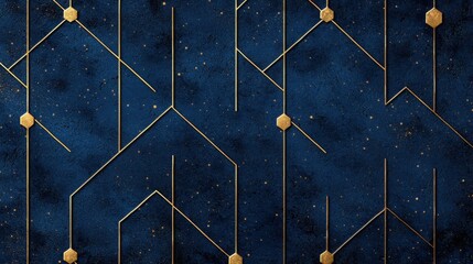 Poster - elegant blue and gold abstract background with geometric shapes and lines for modern design projects