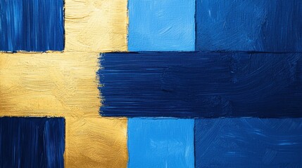 Poster - Abstract Art Representation of Sweden Flag Colors with Blue and Gold Textures on Canvas for Creative Backgrounds and Design Projects