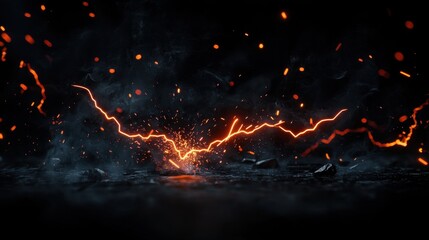 Poster - Dramatic Electric Sparks Erupting from Dark Ground with Fiery Glow and Floating Ash Particles in Dynamic Action Scene