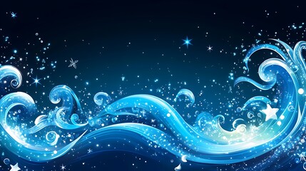 sparkling blue waves on dark background
