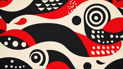 Poster - Abstract geometric pattern with bold red, black, and white shapes creating a visually striking design for modern art and interior decoration purposes