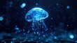 © 69 - Ethereal Blue Jellyfish with Radiant Glow and Bioluminescent Effects Amidst a Dark Ocean Background for Tranquil and Calming Visuals