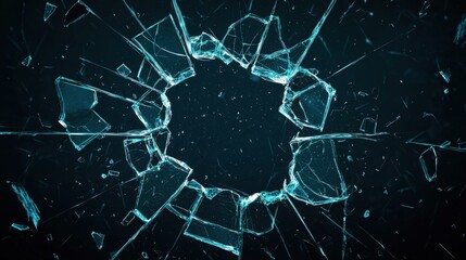 Poster - Shattered Glass Background with Dynamic Fragments and Intense Black Space in Center for Creative Imagery and Abstract Designs