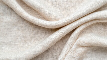 Poster - Soft beige fabric texture close-up showcasing intricate details, natural fibers, and smooth draping, ideal for design projects and textile applications