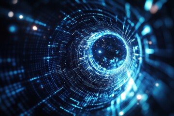 Wall Mural - Abstract digital tunnel with glowing particles and data streams.