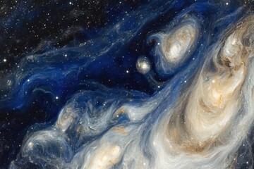 Wall Mural - deep space vista with swirling cosmic clouds in electric blue and pearl white distant stars creating
