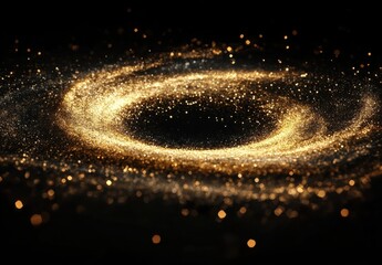 Fototapete - Ethereal Golden Swirl with Glittering Particles Against Dark Background in Cosmic Inspiration for Art and Design Projects