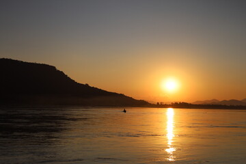 Wall Mural - golden mekong sunset in sangthong district vientiane laos