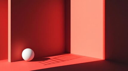 Poster - Abstract composition featuring a white sphere in a red geometric environment with shadows