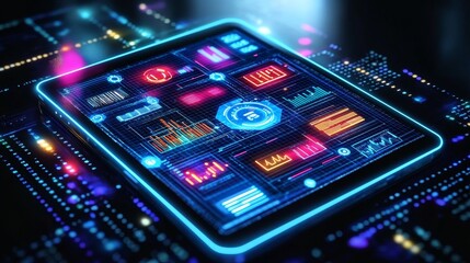 Poster - Advanced microchip blueprint design with luminous circuitry representing complex computer system connectivity and futuristic technology