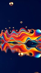Poster - A colorful wave with many bubbles in the water. The bubbles are in different colors and sizes