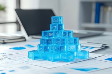 Poster - Pyramid of data cubes on office documents