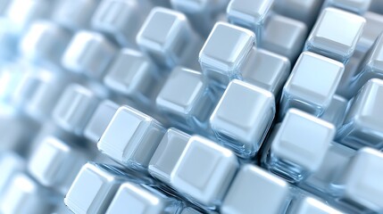 Poster - Abstract 3D Background with Glossy Light Blue Cubes
