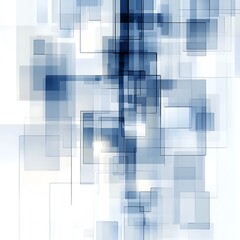 Poster - Abstract image featuring a blend of blue and white translucent squares and rectangles, overlaid with thin black lines creating a geometric pattern. The design suggests depth and movement, with