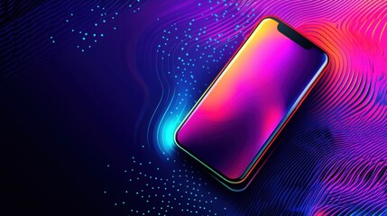 Poster - vibrant smartphone design with abstract colorful waves and glowing elements in a digital backdrop