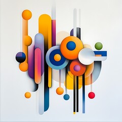 Poster - Abstract colorful composition featuring vibrant circles, rounded rectangles, and lines against a light gray background. The shapes overlap and vary in size, creating a dynamic visual effect. The