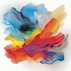 Poster - Abstract painting with vibrant color swirls. Blues, reds, oranges, and yellows blend in dynamic brushstrokes against a white background. The texture is thick and painterly.  The overall mood is
