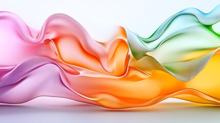 Poster - Abstract image of flowing, colorful fabric. The image features shades of pink, orange, green, and yellow, creating a vibrant and dynamic composition. The fabric appears translucent and lightweight