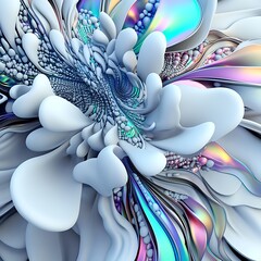 Poster - Abstract Iridescent Floral 3D Render with Soft Gray Petals