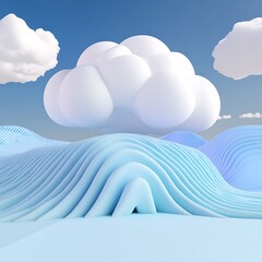 Poster - Abstract Pastel Landscape with Stylized Cloud and Undulating Hills