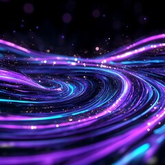 Poster - Abstract swirling light trails in vibrant purple, blue, and pink hues against a dark background. The dynamic composition features glowing particles and a sense of movement and energy