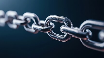 Poster - A close-up image of a metallic chain with a dark background, highlighting the link structure and shiny surface.