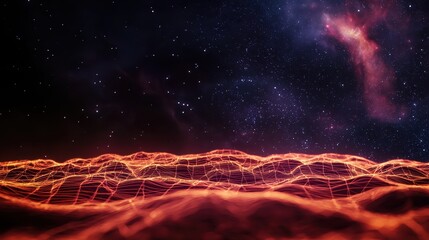 Poster - A vibrant, abstract landscape with glowing lines and a cosmic background, evoking a sense of depth and otherworldly beauty.