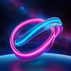 Poster - Glowing Pink and Blue Neon Rings in Space