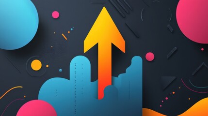 Poster - abstract design featuring vibrant colors and upward arrow symbolizing growth and progress