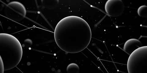 Aufkleber - A dark, abstract representation of interconnected spheres, symbolizing molecular structures or particles in a scientific context.