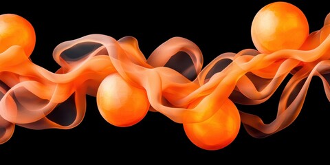 Aufkleber - A vibrant, abstract composition featuring orange spheres intertwined with flowing, translucent shapes against a dark background.