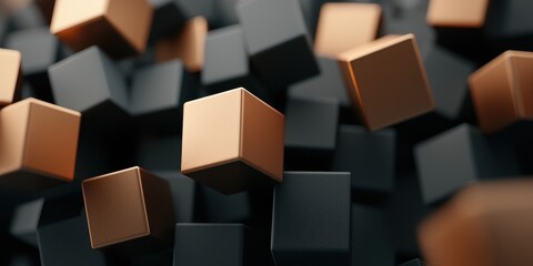 Aufkleber - A visually striking arrangement of black and copper cubes, creating a dynamic and modern abstract composition.