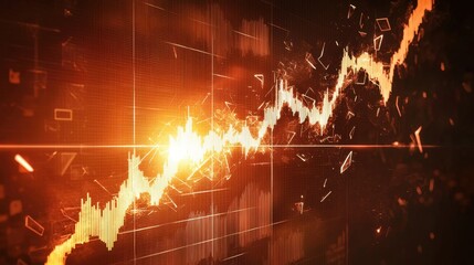 Poster - A shattered financial graph on a digital banner with neon cyber aesthetics, set against a smooth, modern background.