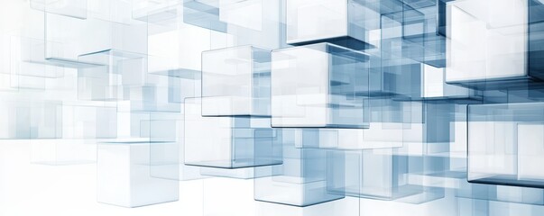 Aufkleber - A series of translucent cubes arranged in a modern, abstract composition, creating a sense of depth and space in a light, airy atmosphere.