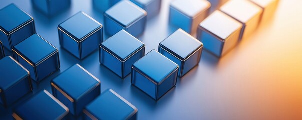 Aufkleber - A collection of blue 3D cubes arranged in a visually appealing pattern, with a gradient background adding depth and interest.