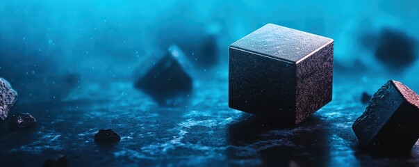Aufkleber - A visually striking underwater scene featuring glowing geometric shapes, creating a mysterious and captivating atmosphere.