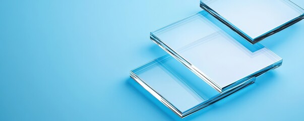 Aufkleber - A series of clear glass panels arranged on a soft blue background, showcasing a minimalist and modern aesthetic.