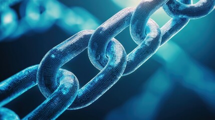 Poster - A close-up view of shiny, interlinked chains against a blue background, highlighting texture and reflections.