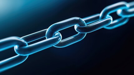 Poster - A close-up view of a metallic chain link, showcasing its texture and shine against a dark background, emphasizing strength and connection.