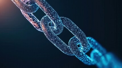 Aufkleber - A digital representation of an interconnected chain, shimmering in blue, symbolizing connectivity and technology.