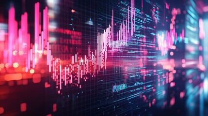 Poster - A sleek business banner showcasing a broken financial graph with holographic cyber effects and smooth gradient textures.