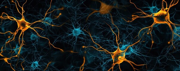 Poster - A vibrant illustration of interconnected neurons, showcasing intricate networks in bright colors against a dark background.