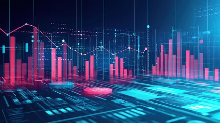 Fototapete - A sleek business data collapse visualization with glowing cyber structures and crisp textures.